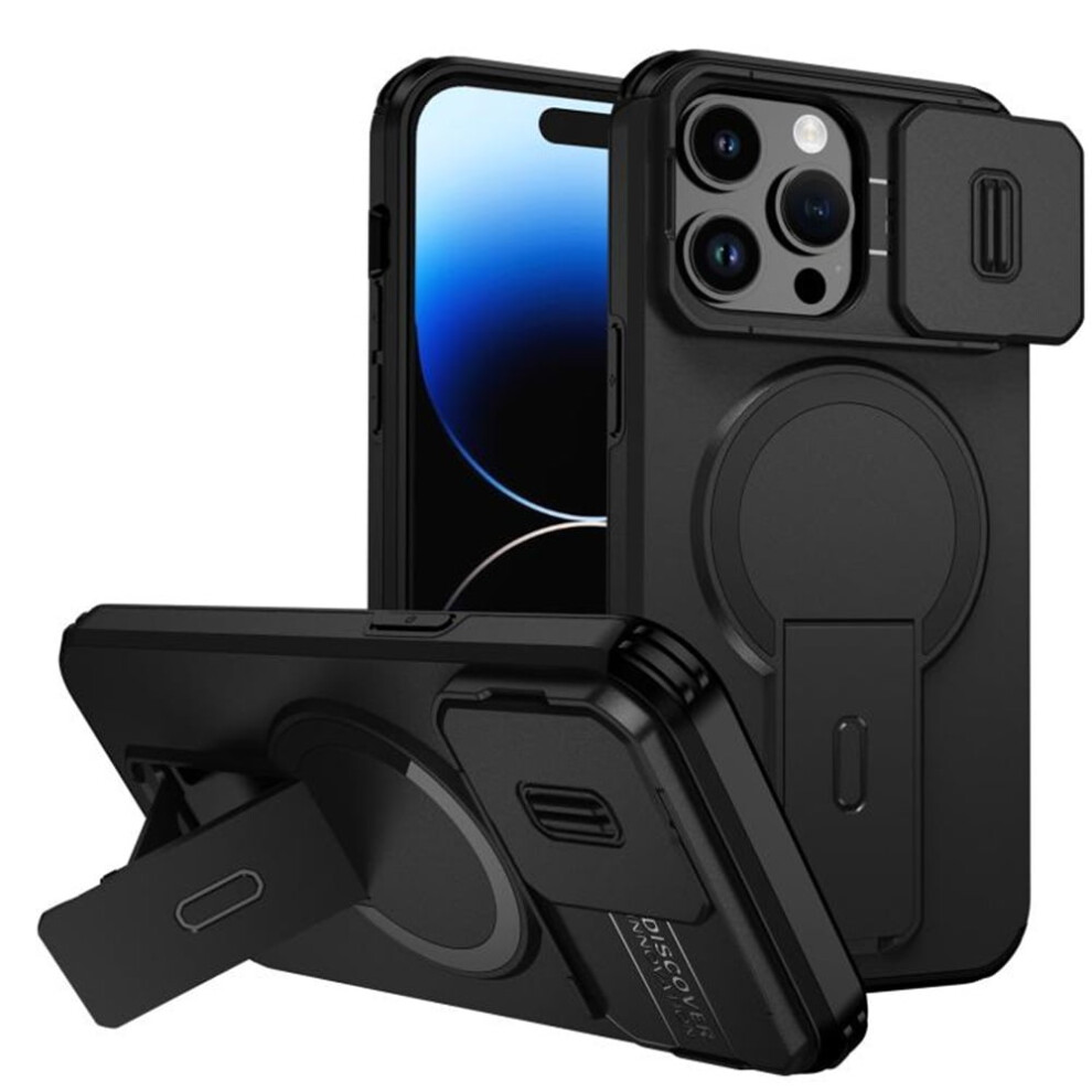 Iphone 14 Pro 6.1" Case: Magsafe Wireless Charging, Invisible Fold Stand, Sliding Camera Cover, Shockproof & Dropproof – Black 9313598231208