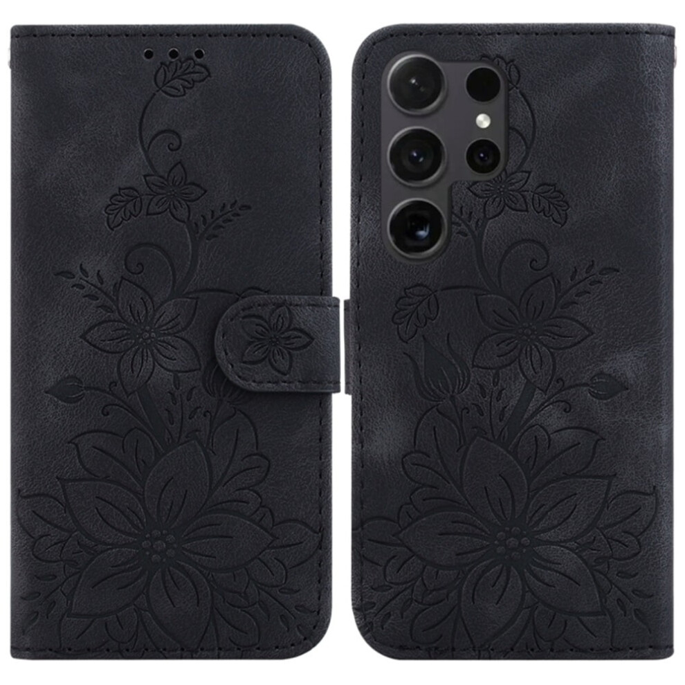 Compatible With Samsung Galaxy S24 Ultra 5G 6.8" Pu Leather Flip Wallet Case Â Lily Embossed, Magnetic Closure, Card Slots, Black 9313598232236