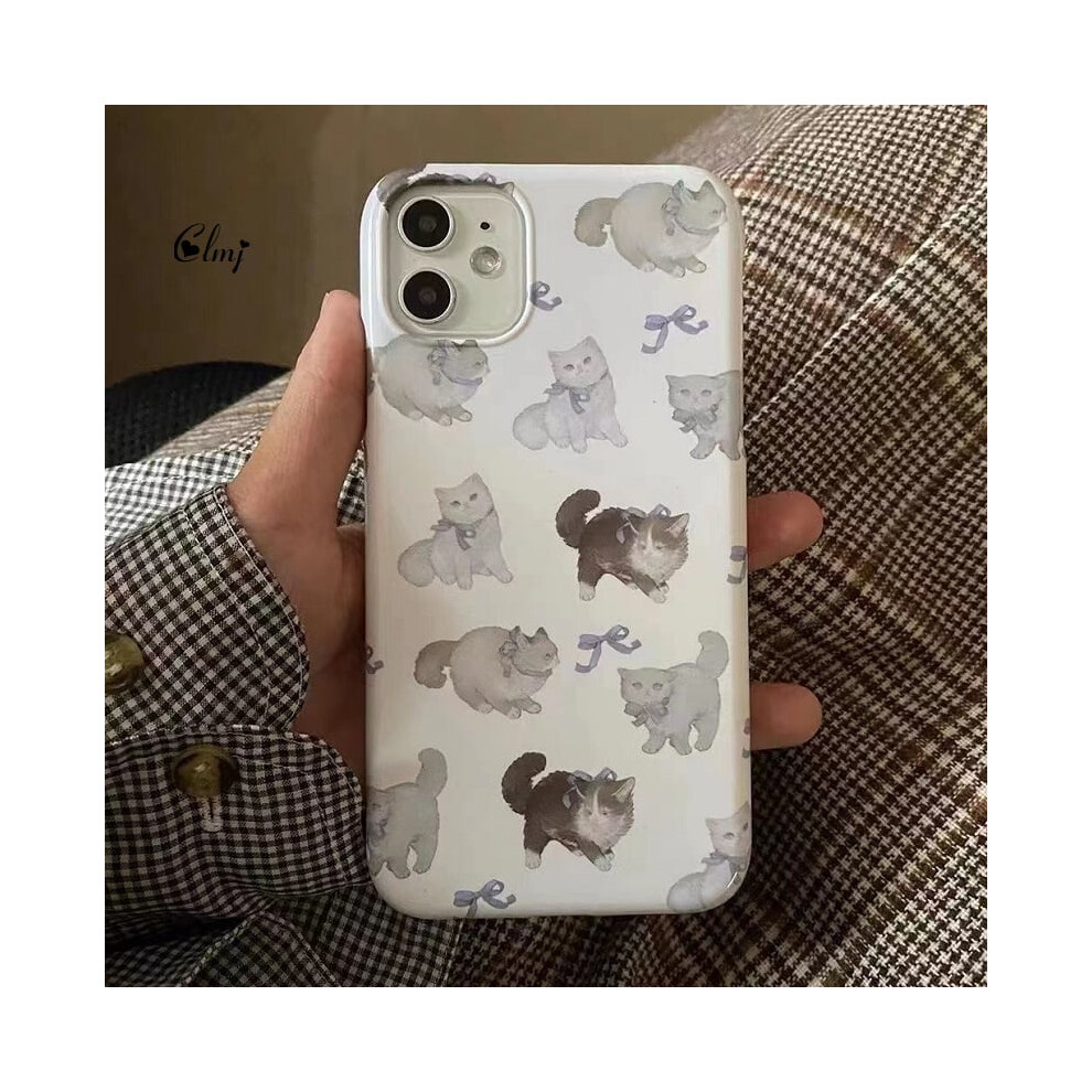 Clmj Vintage Bow Cat Phone Case For Compatible With Iphone 11 12 13 Pro Max 7 8 Plus Xr Xs Cute Cartoon Animal Phone Case Silicone Cover Ins 9448990697960