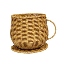 Rattan-Weave Coffee Cup Storage Basket (7.486.49in), Beige/Dark Brown, Plastic Woven Organizer for Capsules, Cups & Kitchen Accessories