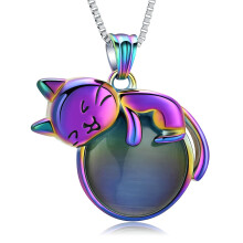 Pet Cremation Ashes Jewelry Moonstone Cat Urn Necklace for Ashes for Women Men Lovely Cat Memorial Urn Locket Keepsake Pendant Gift
