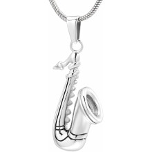 Saxophone Horn Chain Necklace – Musical Instrument Urn Pendant for Ashes, Memorial Jewelry Gift for Music Lovers, Compatible with Standard Cremation