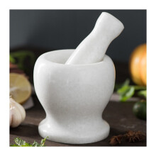 Mortar and Pestle Set Polished Natural Polished Marble Pill Crusher, Spice Grinder, Herb Bowl, Pesto Powde Small Size 3.7in