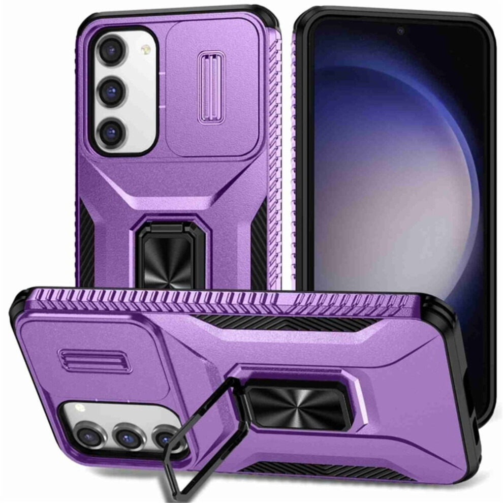 Slim Shockproof Hybrid Case For Samsung Galaxy S23 Plus 5GâSlide Camera Cover, Rotating Ring Kickstand, Military-Grade, Purple 9496895266071