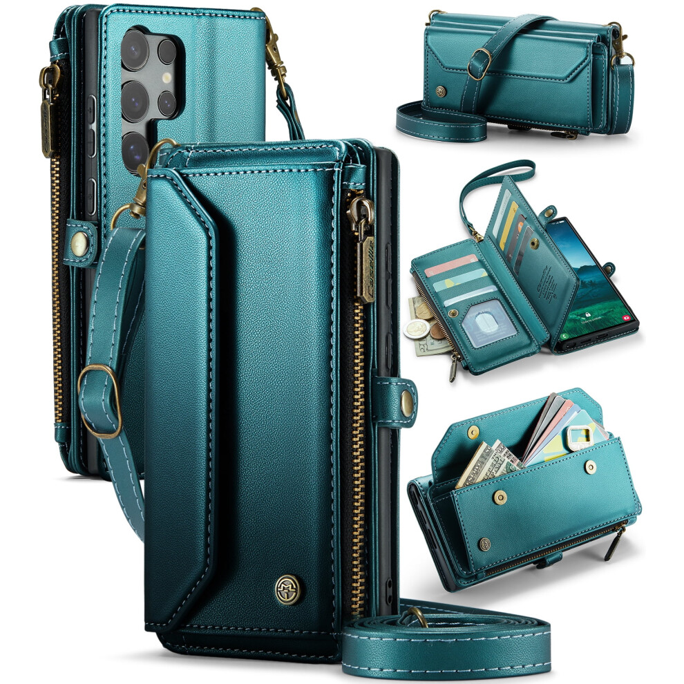 Caseme Leather Wallet Case For Compatible With Samsung Galaxy S25ultra Â Rfid Blocking, 10-Card Holder, Zipper Bills Slot, Magnetic Wrist Strap 9496895266279