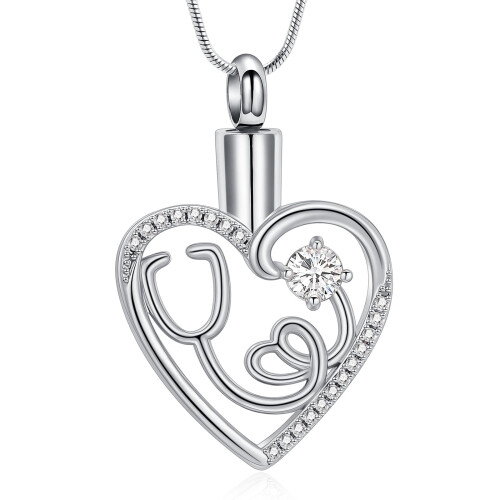 Stethoscope Urn Necklace Stainless Steel Ashes Keepsake