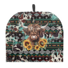Chauffe-théière Highland Cow pour théière – Protection isolante contre la poussière avec boucle de suspension, style aztèque du Sud-Ouest,