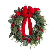 Guirlanda de Natal para Porta de Entrada, Guirlanda de Flores Artificiais, Laço de Linho de 45 cm, Decoração de Natal, Resistente às