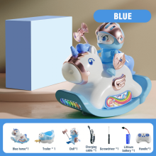 Macchinina telecomandata a forma di cavallo in legno per bambini, carrozza elettrica in legno con rimorchio per bambini e bambine dai 3 anni in su,