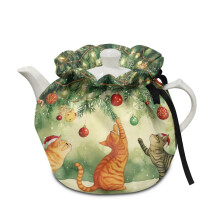 Housse de théière chat de Noël avec élastique – Housse anti-poussière épaisse pour bouilloire, isolante et chaude, décoration de Noël,
