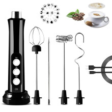 Handheld USB Rechargeable Milk Frother, 3 Speeds, for Coffee, Latte, Cappuccino, Hot Chocolate, Eggs; Stainless Steel Stand Included