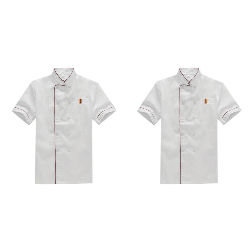 2Pcs White Chef Jacket Short Sleeve Durable Oil Proof for Catering Use