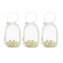 Clear Figure Display Bag, Mini Figure Storage Case with Ball, Tiny Doll Pouch, Small Doll Organizer for Doll Collectors White Square Round