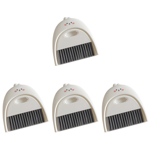 4Sets Plastic Dustpan and Small Cleaning Brush White for Tabletop