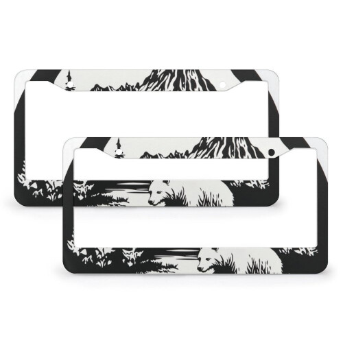 Bear & Mountain License Plate Cover Metal Frame 2 Pack