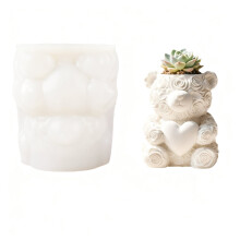 2PCS Love Bear Silicone Mold for Concrete, Cement, Clay, Resin – Planter, Vase, Candle, Pen Holder, Storage Box – Compatible with DIY Crafts