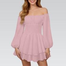 Women's off-shoulder chiffon dress pink XL