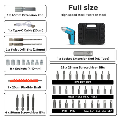 Traderight 47PC Cordless Screwdriver 4V 3.0Nm 2