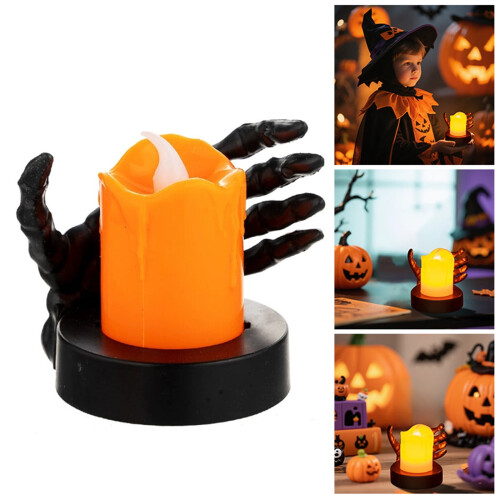 Φωτιστικό κεριού LED για το Halloween με λαμπερό σκελετό, χειροποίητο, τροφοδοτούμενο