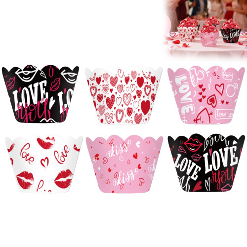 Valentine's Day Cupcake Liners Love Heart Theme 6 pcs