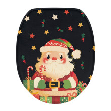 Tapis de toilette lavable Père Noël – Housse de couvercle extensible, compatible avec la plupart des toilettes