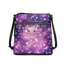 Kožená crossbody kabelka s potlačou čerešňového kvetu axolotla pre ženy – ľahká, peňaženka na telefón a cestovná kabelka – vhodná