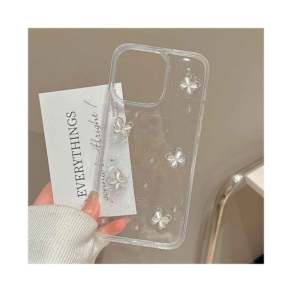 Glitter 3D Pearl Butterfly Phone Case For Iphone 15Â11 White 971050002699