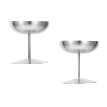 2Pcs Silver Stainless Steel Ice Cream Bowls High Base Dessert Cups