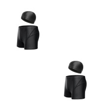 2Pcs Men’s Black Swim Trunks with Hat Lightweight Breathable Swim Set