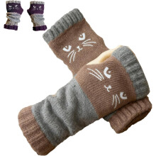 Gebreide vingerloze handschoenen voor dames met schattige kattenborduursels, gebreide handschoenen met kattenborduurwerk, warme, casual