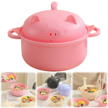 Grand bol à ramen de 1,3 L (45 oz) pour micro-ondes avec couvercle passoire et poignée – Motif cochon mignon, paille de blé, compatible