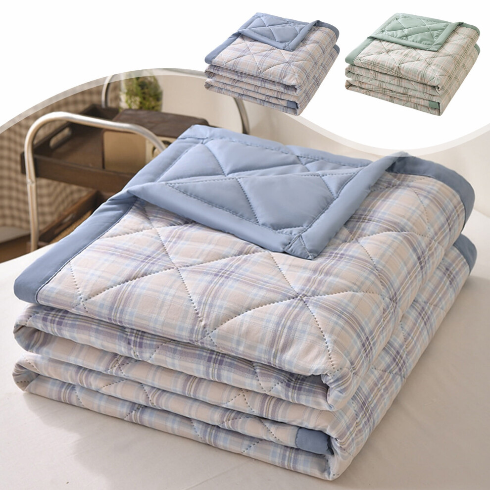 Summer Quilt for Crib/Toddler Bed, Reversible Cooling Comforter with Stain Protection, Washable Cotton, 100x150cm, Blue