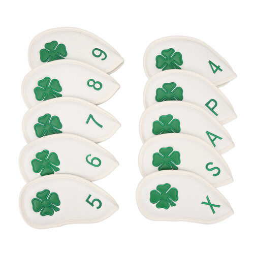 10 PCS Four Leaf Clover PU Golf Head Covers White 1