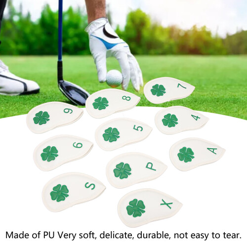 10 PCS Four Leaf Clover PU Golf Head Covers White 2