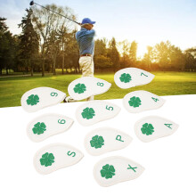 10 PCS White Golf Club Head Covers, Waterproof PU, Clover Pattern