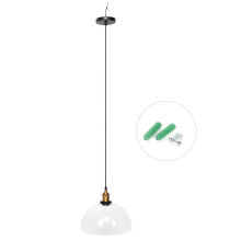 Håndlaget pendellampe i svertet bronse, klar klokkeglassskjerm med justerbar ledning, designet for sikkerhet og enkel installasjon i hjemmet ditt