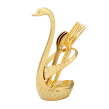 Creative Dinnerware Ensemble, Gold Plated Swan-Shaped Utensil Holder with Golden Patterned Accents for a Memorable Dining Experience, Handcrafted for