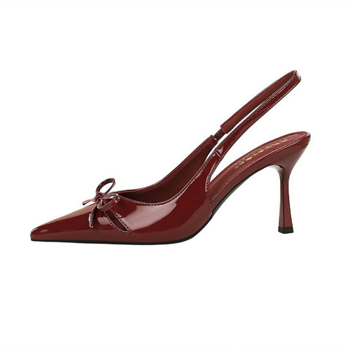 Women's Cutout Bow Leather Pointed Toe High Heel Pumps 1