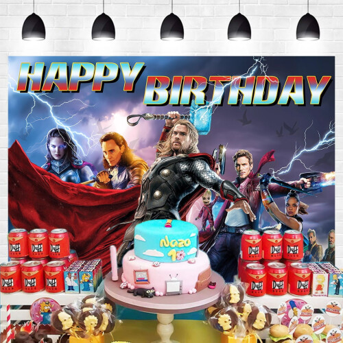Φόντο Γενεθλίων με Κινούμενα Σχέδια Thor, Μπάνερ, Είδη Πάρτι, Διακοσμήσεις για 2