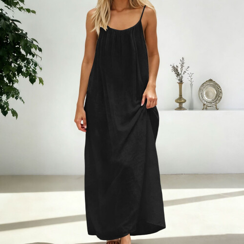 Women's Black Sleeveless Backless Summer Dress 1