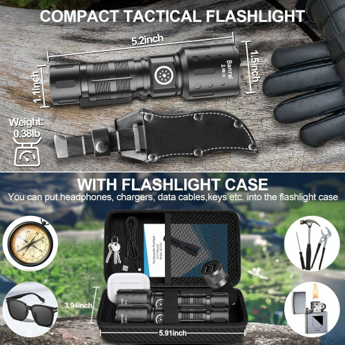 2 Pack Outdoor Camping Rechargeable Flashlights,High Lumens LED Waterproof Flash Light with Memory Function for Camping,Emergency 1