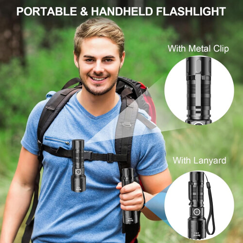 2 Pack Outdoor Camping Rechargeable Flashlights,High Lumens LED Waterproof Flash Light with Memory Function for Camping,Emergency 2