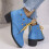 Women's lace-up ankle boots blue pointed toe mid heel 6