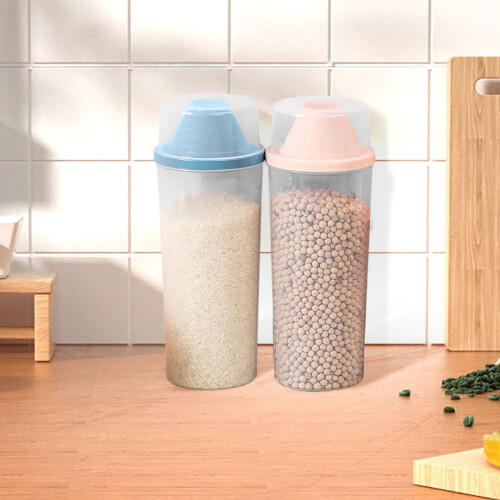 1500 ml forseglet tørfoderbeholder med måleskala og tragt – til hunde-/kattefoder, ris, korn, mungbønner 1