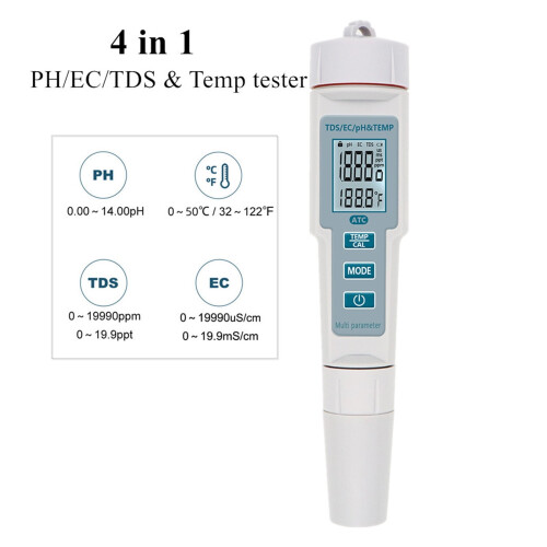 4In1PH/EC/TDS&Μετρητής θερμοκρασίας αδιάβροχος μετρητής pH LED, μετρητής ποιότητας νερού, 1