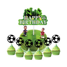 Football Birthday Cake Decorations Featuring Resin Players And Themed Paper Elements, Sports Cake Toppers With String Flags Spiral Sign For Fan