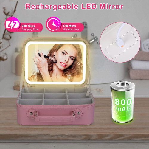 Τσάντα μακιγιάζ ταξιδιού Teqhome με καθρέφτη LED, 3χρωμη φωτεινή ένδειξη, αδιάβροχη, 2