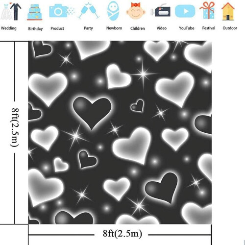 Black Heart Retro Photo Backdrop 5x3ft Polyester 1