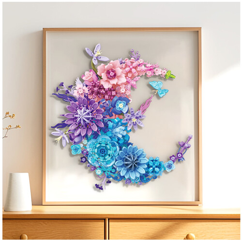 Conjunto de construção em formato de lua crescente NAYIHOOP, compatível com Lego, com flores secas e elementos botânicos, ideal para decoração 1