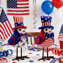 Patriotic Bird Ornament Red White Blue 4x5x8in